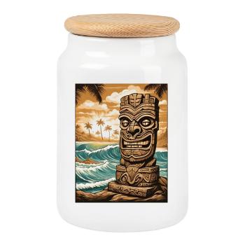 Statue Tiki sur la plage - Boîte à biscuits avec couvercle en bois - blanc - Devant