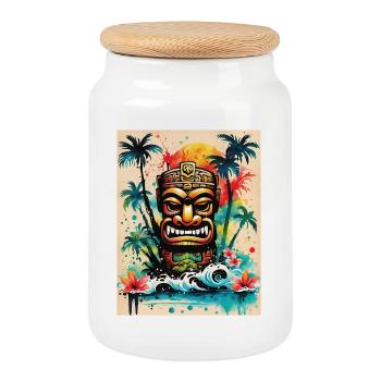 Art Tiki Splash - Boîte à biscuits avec couvercle en bois - blanc - Devant