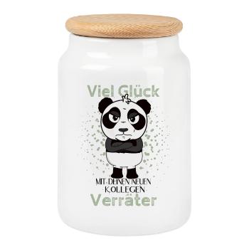 Bonne chance avec les nouveaux collègues Veräter Panda - Boîte à biscuits avec couvercle en bois - blanc - Devant