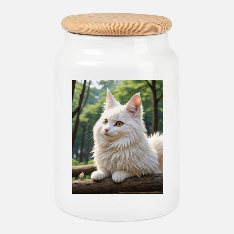 Süße Katze - Keksdose mit Holzdeckel - Weiß