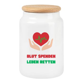 Blut Spenden, Leben Retten - Keksdose mit Holzdeckel - Weiß - Vorne