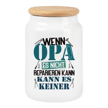 Wenn Opa es nicht reparieren kann, kann es keiner - Keksdose mit Holzdeckel - Weiß - Vorne