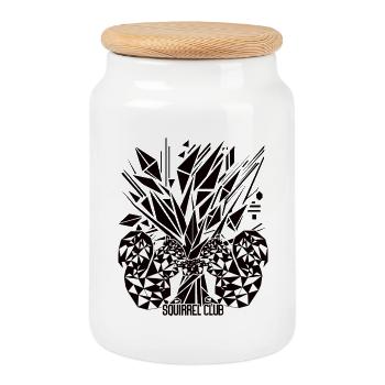Tree of Life with Squirrel – Geometric Design - Cookie Jar with Wooden Lid - white - Front