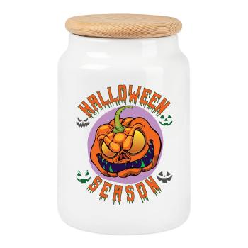 Halloween Season - Cookie Jar with Wooden Lid - white - Front