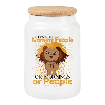 Don’t Like Mornings – Grumpy Löwen Humor - Boîte à biscuits avec couvercle en bois - blanc - Devant