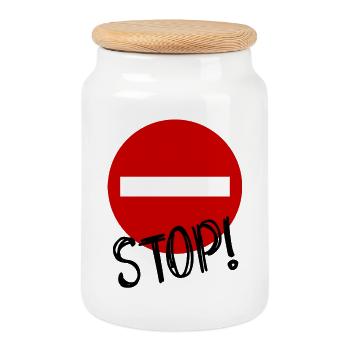 STOP. PANEL. DAD. MOTORCYCLE. FUNNY. CAR - Cookie Jar with Wooden Lid - white - Front