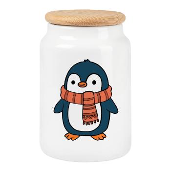 Penguin - Cookie Jar with Wooden Lid - white - Front