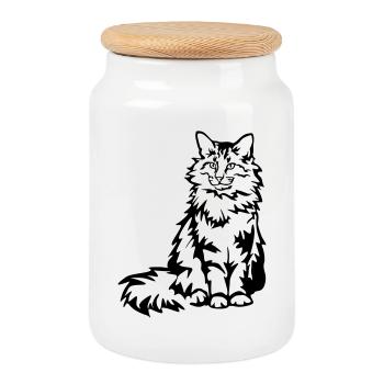 Norwegian Forest Cat - Cookie Jar with Wooden Lid - white - Front