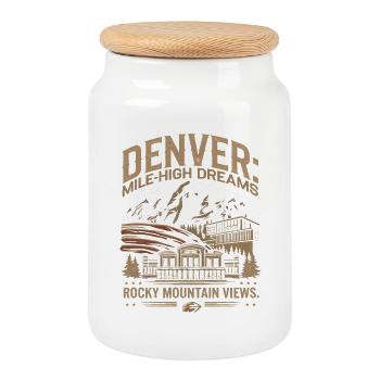 Denver : rêves d’un kilomètre de haut, vue sur les montagnes - Boîte à biscuits avec couvercle en bois - blanc - Devant