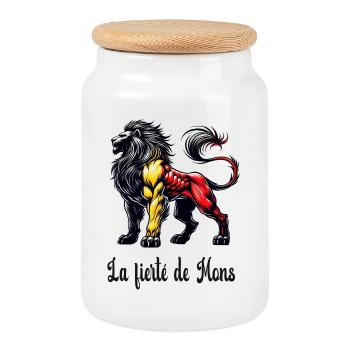 Mons lion flag design - Cookie Jar with Wooden Lid - white - Front