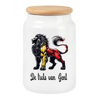 Motif du drapeau lion de Gand - Boîte à biscuits avec couvercle en bois - blanc - Devant