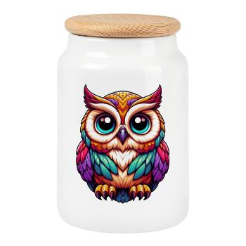 Owl - Cookie Jar with Wooden Lid - white - Front