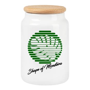 Monstera - Cookie Jar with Wooden Lid - white - Front