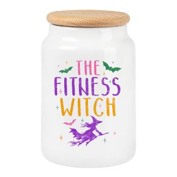 The Fitness Witch Witch Halloween Costume - Cookie Jar with Wooden Lid - white - Front