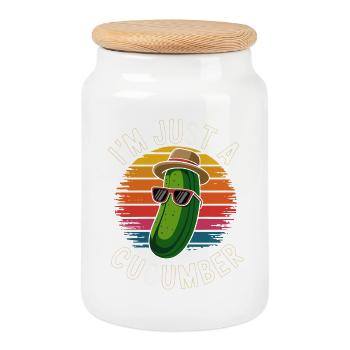 Cool Cucumber Vibes - Cookie Jar with Wooden Lid - white - Front