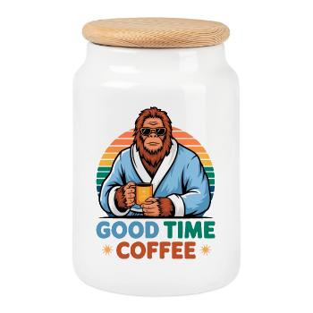 Good Time Coffee Bigfoot 80s Funny Humor Vintage. - Cookie Jar with Wooden Lid - white - Front