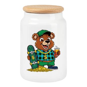 Coole Skater Bär - Keksdose mit Holzdeckel - Weiß - Vorne