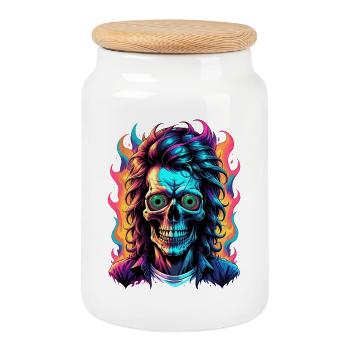 Crâne au néon avec flammes vibrantes - Boîte à biscuits avec couvercle en bois - blanc - Devant