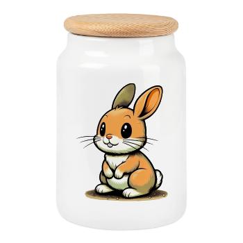 Lapin - Boîte à biscuits avec couvercle en bois - blanc - Devant