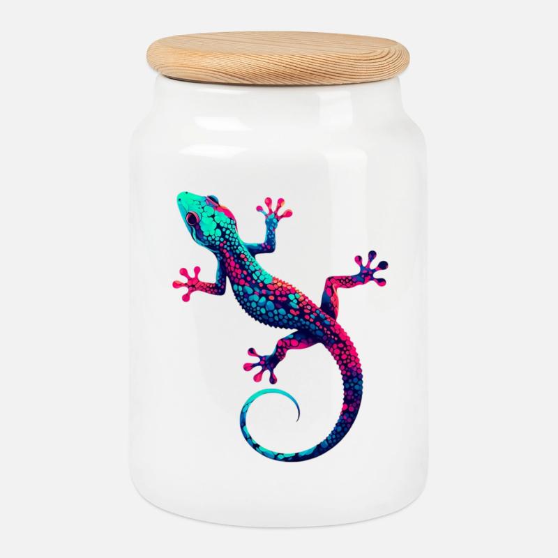 Gecko - Keksdose mit Holzdeckel - Weiß