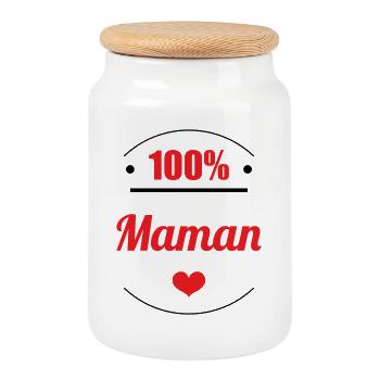 100% Maman - Fête des Mères - Boîte à biscuits avec couvercle en bois - blanc - Devant