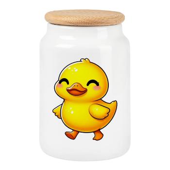 Ente Ente Ente Ente Ente - Keksdose mit Holzdeckel - Weiß - Vorne