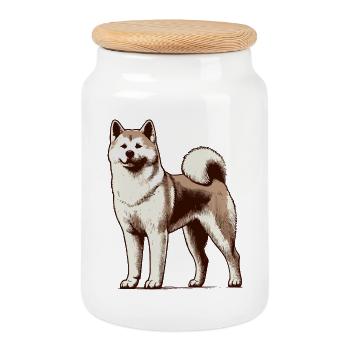 Akita - Cookie Jar with Wooden Lid - white - Front