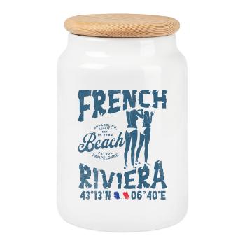 Design plage Riviera française ambiance estivale - Boîte à biscuits avec couvercle en bois - blanc - Devant