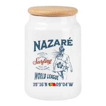 Nazaré Surfing Girl Nautical Print - Cookie Jar with Wooden Lid - white - Front