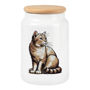 Chat - Boîte à biscuits avec couvercle en bois - blanc - Devant