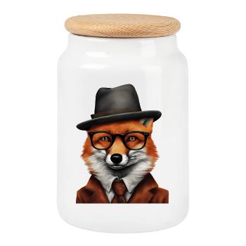 Sherlock Fox in Classic Attire - Cookie Jar with Wooden Lid - white - Front