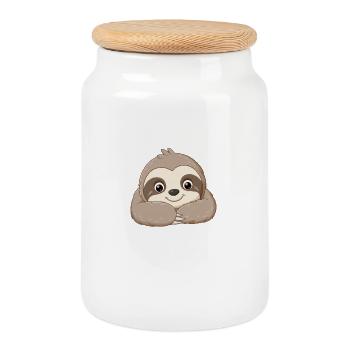 Relaxed sloth - Cookie Jar with Wooden Lid - white - Front