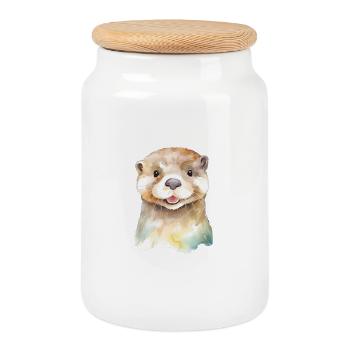 Verspielte Otter - Keksdose mit Holzdeckel - Weiß - Vorne
