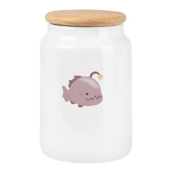 Poisson-grenouille bioluminescent - Boîte à biscuits avec couvercle en bois - blanc - Devant