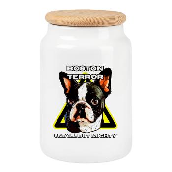 Boston Terrier terror shirt small but mighty - Cookie Jar with Wooden Lid - white - Front