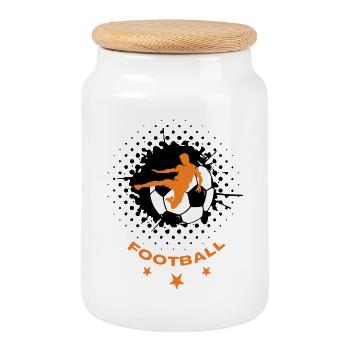 Football - Cookie Jar with Wooden Lid - white - Front