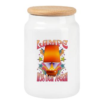 Möbelstück - Lampe aus den 70ern - Keksdose mit Holzdeckel - Weiß - Vorne