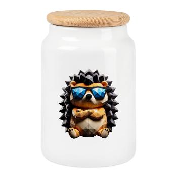 hérisson cool - Boîte à biscuits avec couvercle en bois - blanc - Devant