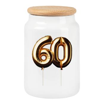 60 Years Gold Balloon Foil Balloon Gift - Cookie Jar with Wooden Lid - white - Front