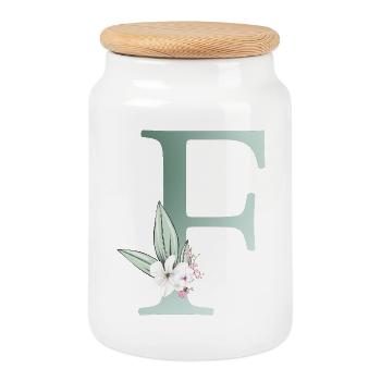 F Monogramm, Floral, personalisierbar - Keksdose mit Holzdeckel - Weiß - Vorne