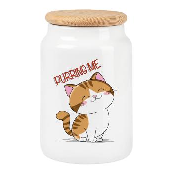 Purring me cat - Cookie Jar with Wooden Lid - white - Front