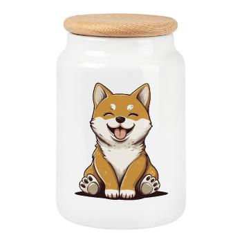 Shiba Inu - Keksdose mit Holzdeckel - Weiß - Vorne