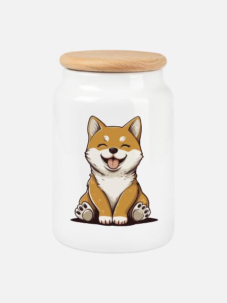 Shiba Inu - Keksdose mit Holzdeckel - Weiß