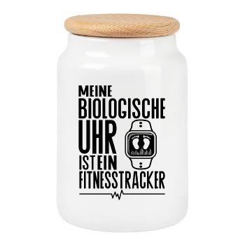 Meine biologische Uhr ist ein Fitnesstracker - Keksdose mit Holzdeckel - Weiß - Vorne