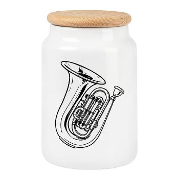 Tuba Sketch - Cookie Jar with Wooden Lid - white - Front