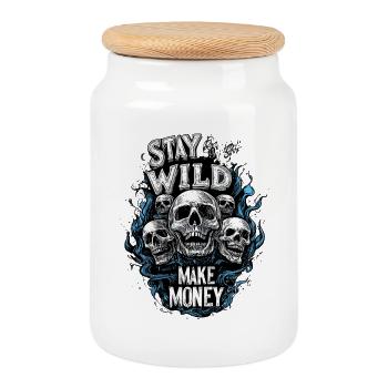 Stay Wild Make Money Bitcoin Crypto Finance - Cookie Jar with Wooden Lid - white - Front
