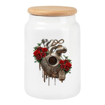Steampunk Passion, the Mechanical Heart of Love. - Cookie Jar with Wooden Lid - white - Front