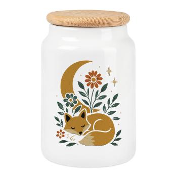 Nächtliches Fuchs- und florales Harmonie-Design - Keksdose mit Holzdeckel - Weiß - Vorne
