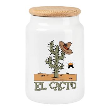 El Cacto 1 - Cookie Jar with Wooden Lid - white - Front