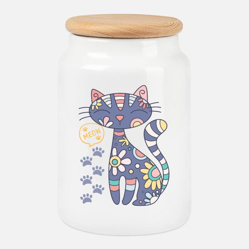 Mandala Katze - Keksdose mit Holzdeckel - Weiß